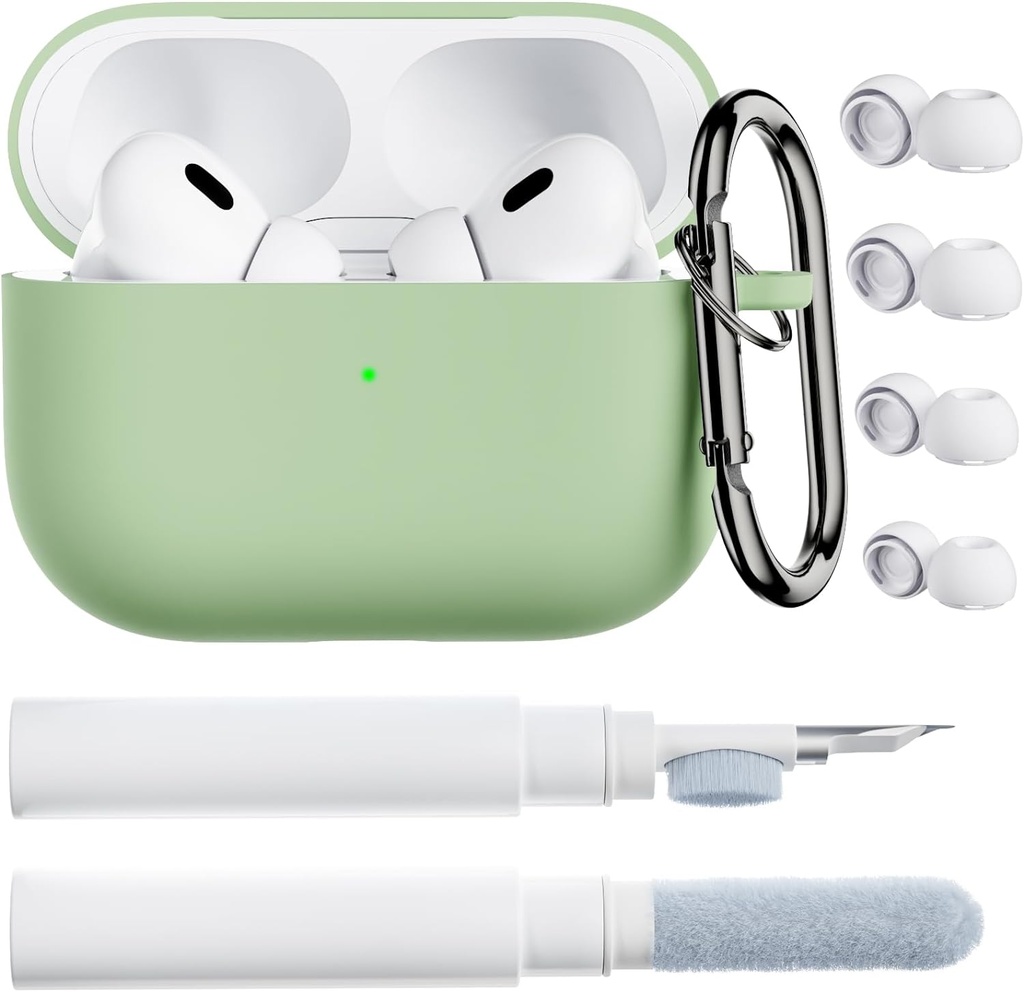 ORNARTO for AirPods Pro 2 Case, Kompatybilny z AirPods Pro 1 / 2 Generation, Soft Silicone Cover z Cleaner Kit, Eartips Protector & Keychain- Pistachio