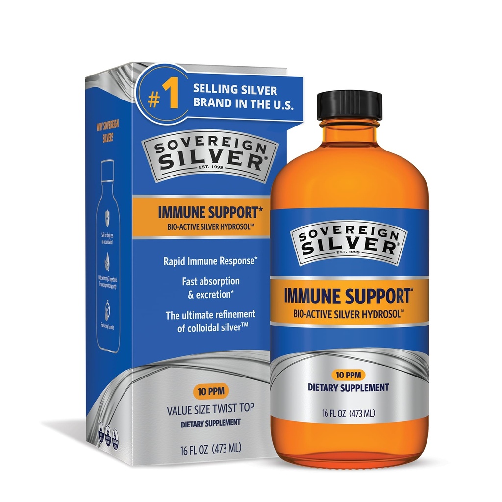 Superior Silver Immune Support - Colloidal Silver, Bio- Active Silver Hydrosol, 10 ppm, Liquid Twist Top, 16 Fl Oz, (473 ml)