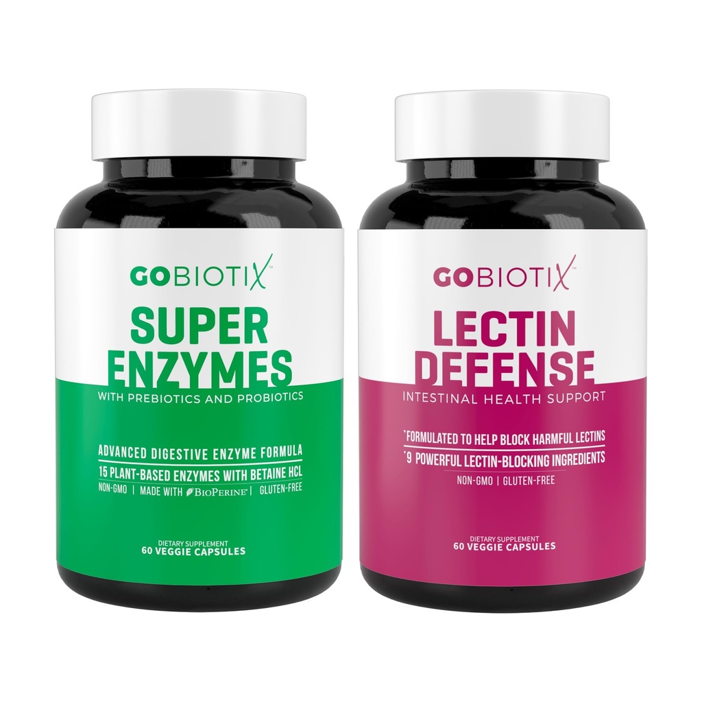 GOBIOTIX Super Enzymy Suplement - Enzymy trawienne z Prebiotykami i Probiotykami dla Kobiet i Mężczyzn - Pomaga Gut Health, Gluten Trawienie, Wchłanianie laktozy, Odżywienie na bazie roślin