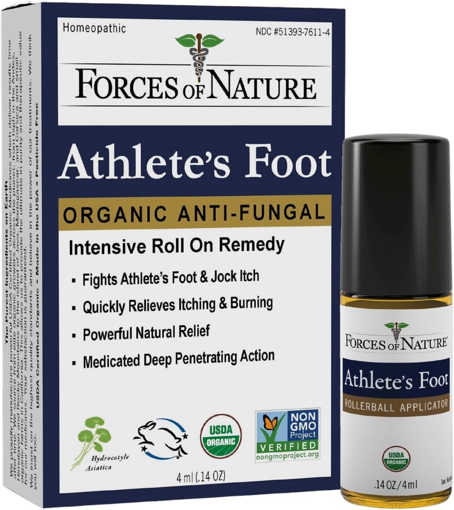 Siły Przyrody - Naturalne, Organiczne Athlete 's Foot Treatment (4ml) Non GMO, No Harmful Chemicals, Okrucieństwo Free - Antygrzybicze Relieves Burning, Swędzenie, Cracking Caused przez AF, Jock Itch i Ringworm