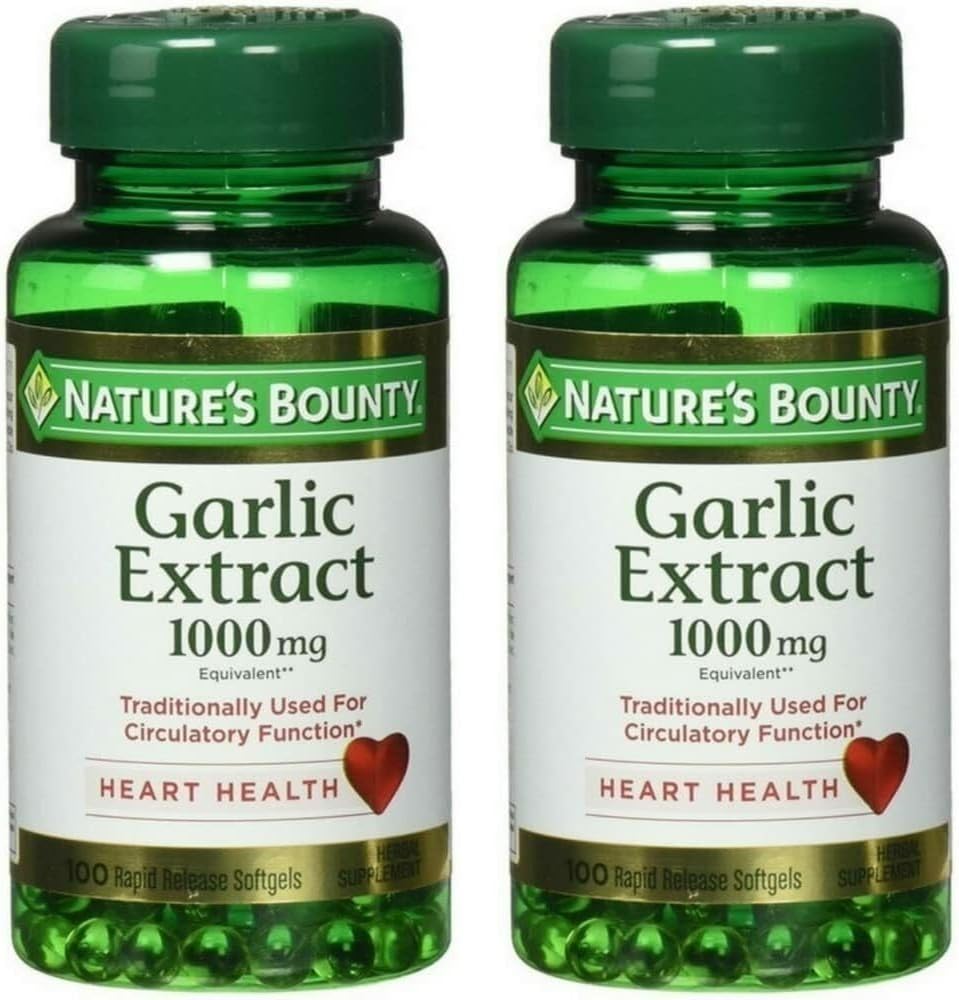 Nature 's Bounty Garlic Extract 1000 mg Softgels for Cardioviral Support, 100 ea (Opakowanie po 2)