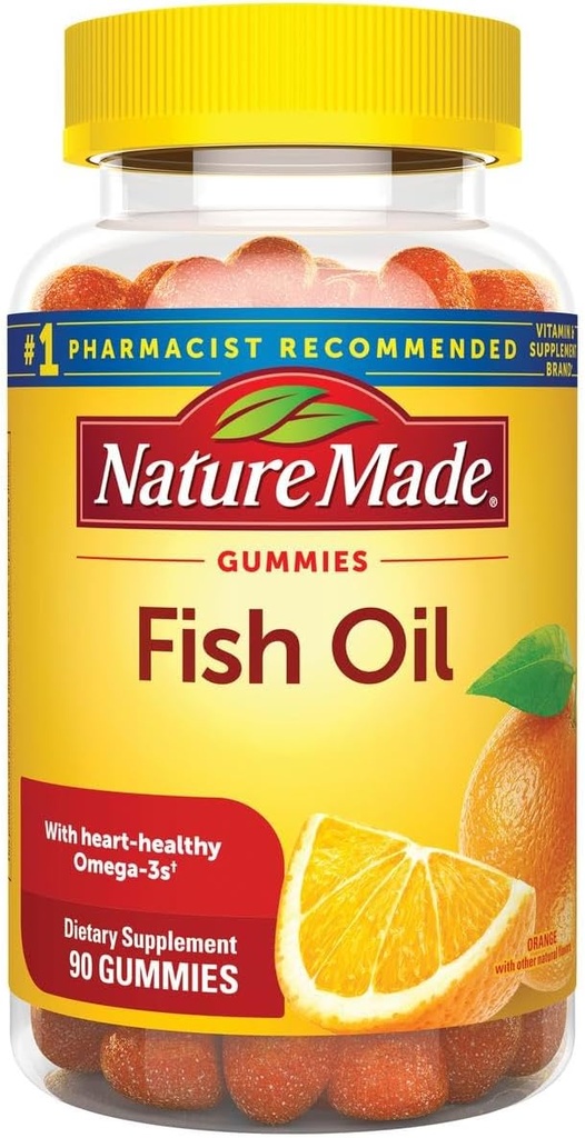 Fish Oil Gummies, 90 Softgels, z Heart- Zdrowa Omega 3 57 mg, w truskawki, cytryna, & pomarańcza
