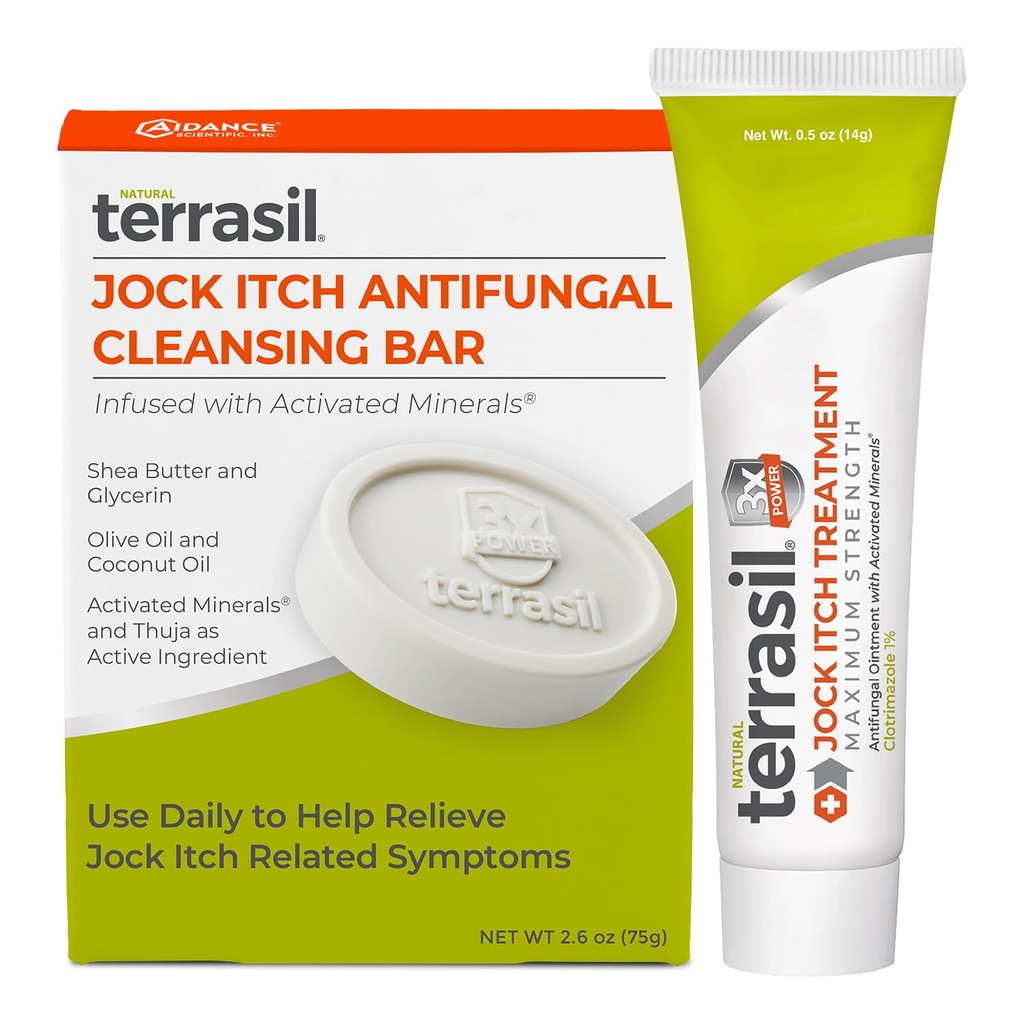 Terrasil Jock Itch krem przeciwgrzybiczy Extra Siła + Mydło przeciwgrzybicze 2 -Zestaw do pielęgnacji produktu z klinicznie proven Klotrimazol dla skutecznego Jock Itch Treatment & Relief (.5oz Tube + 75g bar)