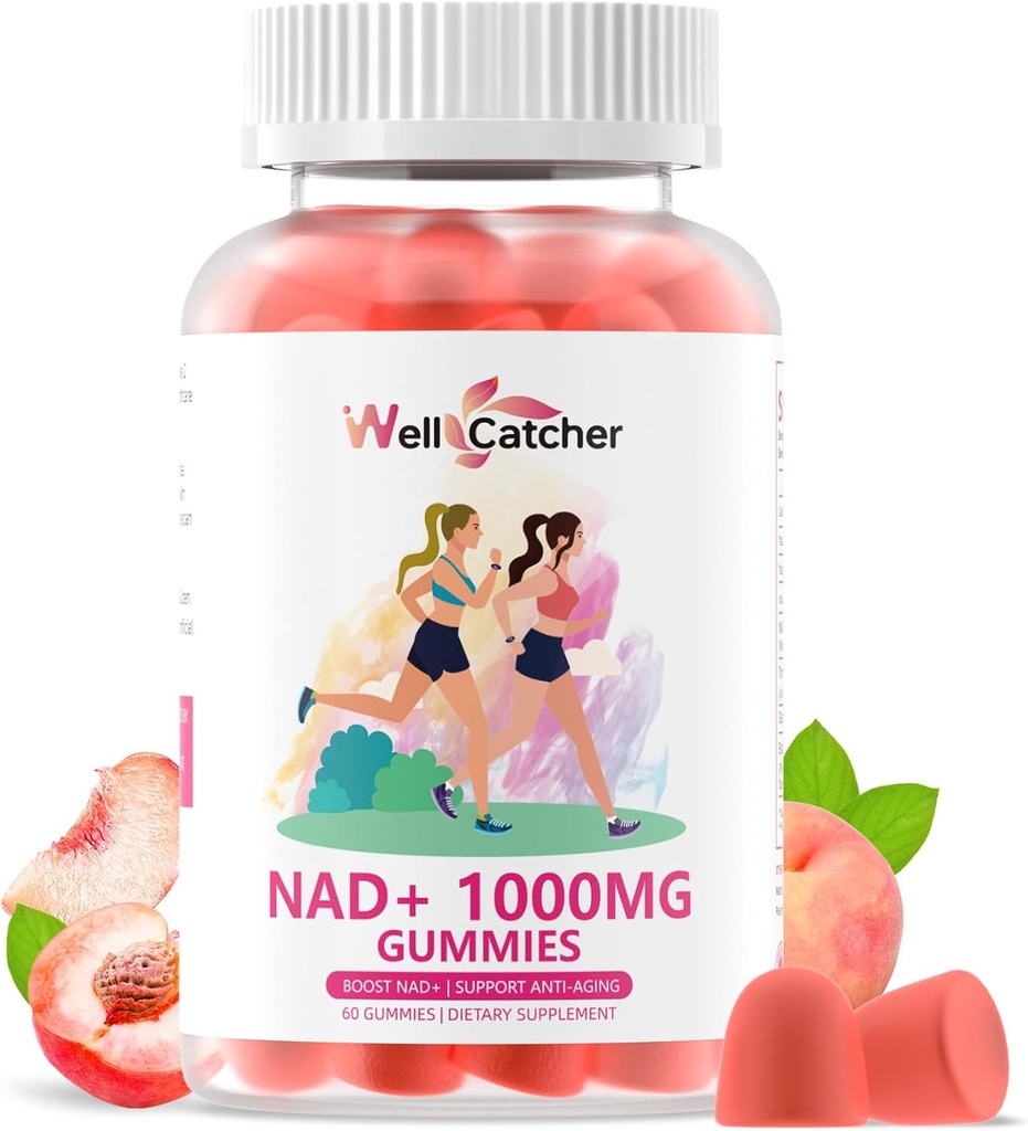 NAD + Gummies Suplement dla kobiet 1000MG - NAD Plus Gummies dla mężczyzn Bez cukru Witamina B3 Niacynamid Czysty organiczny Wzmacnia NAD Poziom antystarzenia komórek Regeneracja energii Mózg Brzoskwiniowy Flavor 60C
