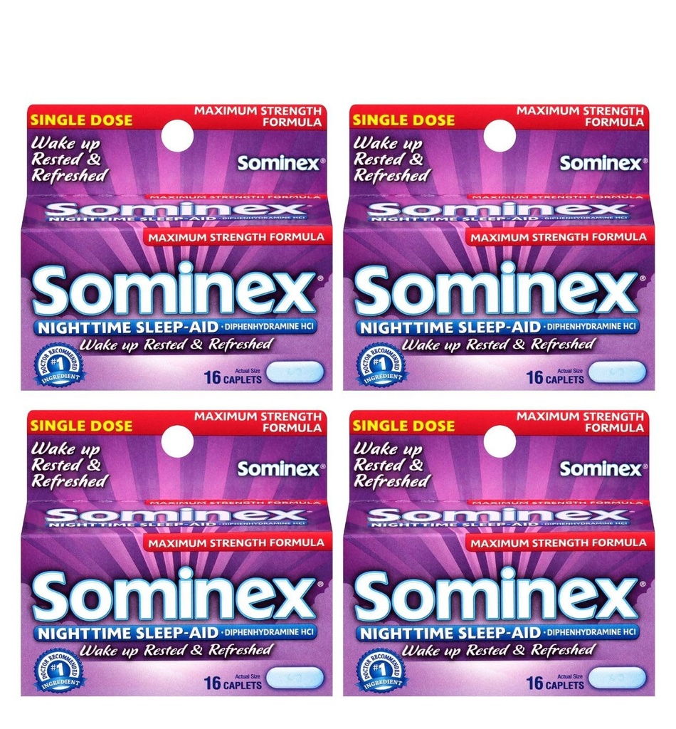 Sominex Nighttime Sleep- Aid Cappets, maksymalna moc, 16 ea (Opakowanie po 4)