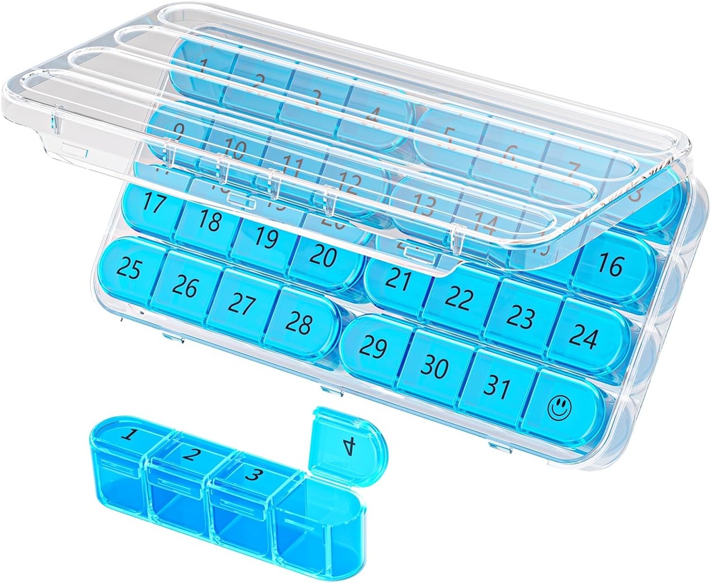 Daviky Monthly Pill Organizer 1 Time a Day, Month Pill Box Organizer 30 Day, 31 Day Daily Pill Case Once a Day, Travel Pill Organizer Monthly to Hold Vitamin, Supplements and Medication