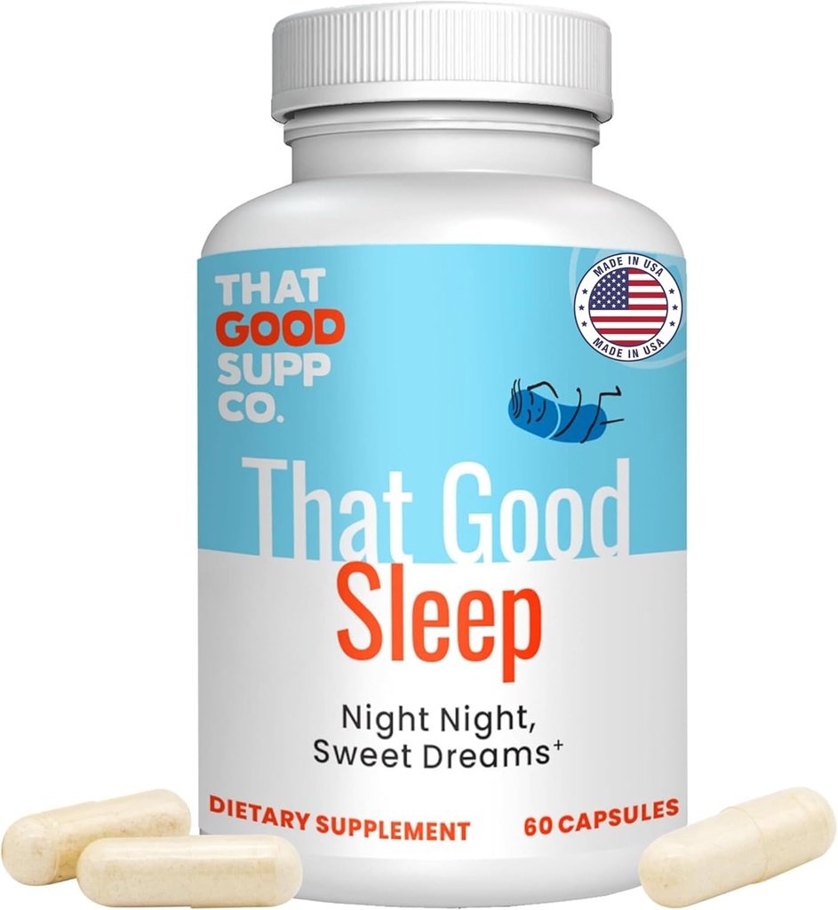 That Good Supp Co - That Good Sleep Night Sleeping Assistance dla dorosłych - Pomaga w głębokim śnie - Pomoc w łagodzeniu stresu, Poprawia nastrój - Suplement do snu dla dorosłych dodatkowa siła - Made in USA