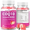 Bez cukru CoQ10 Gummies 250mg, Plus Omega-3, Witamina B3 i Cynk, Magnez - Wysoka Absorpcja Koenzym Q10 Suplementy dla Zdrowia Serca, Energia komórkowa, & Wsparcie przeciwutleniacze, 60 Hak