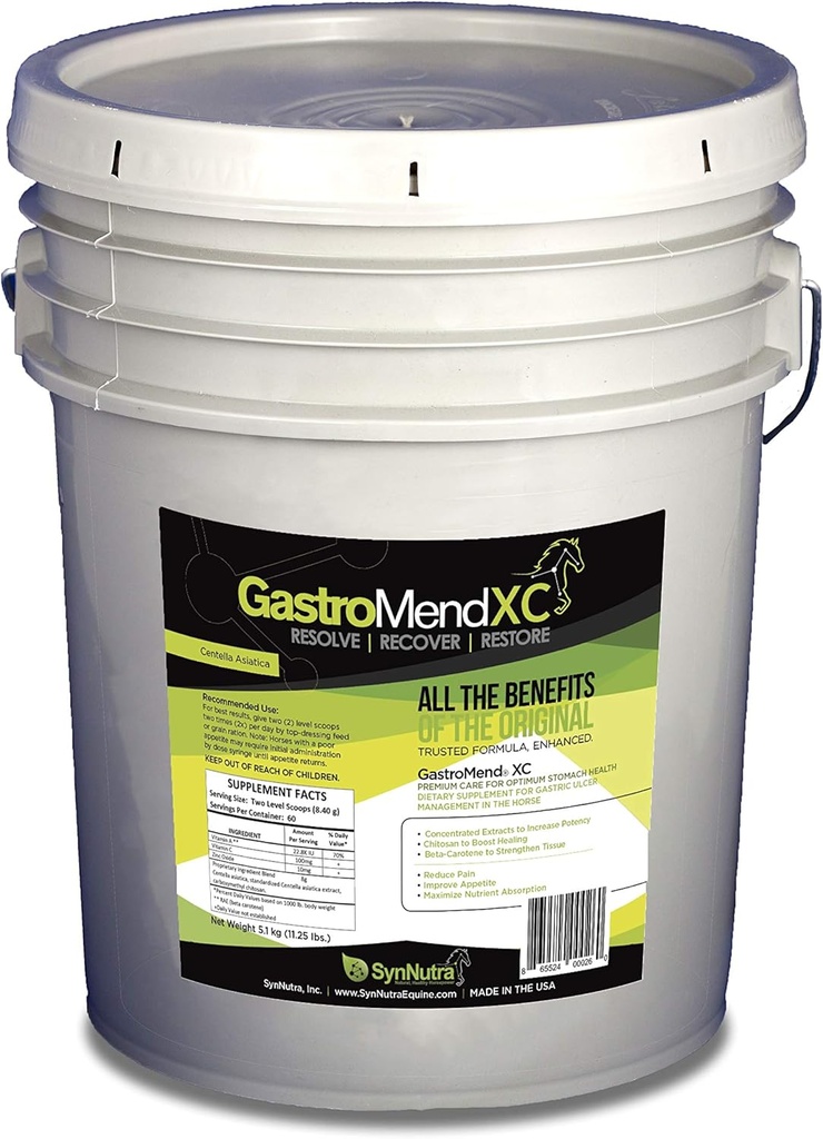 GastroMend XC, 100% Natural Equine Tomach Health for Horses, Promotes Healing & Prevention of Gastric wrzodów, Wysokiej mocy i skuteczne, Wspiera zdrowie żołądka i Hindgut, 600 Sługi, Made in USA