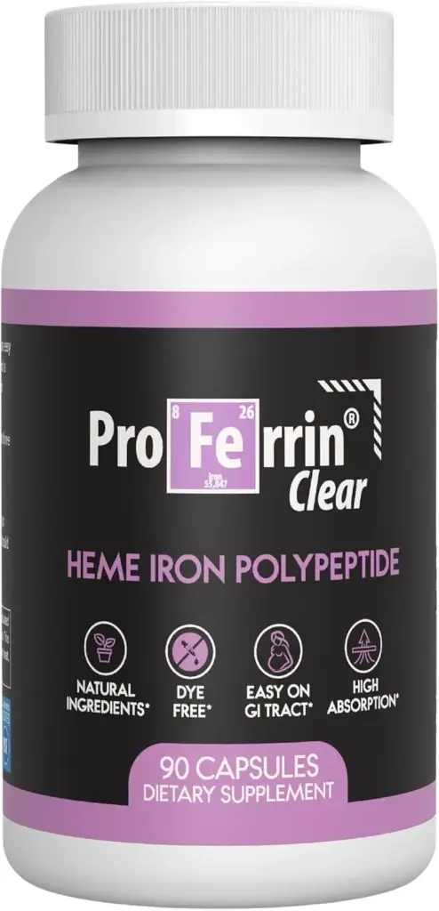 Proferrin Clear Heme Żelazo Suplement, 90 Capsules- Superior Wchłanianie, Easy on The Gut, Naturalny, Made in USA