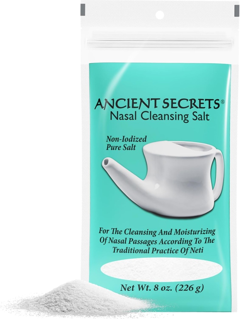 ANCIENT SECRETS Sól oczyszczająca do nosa, niezjonizowana - chlorek sodu klasy USP dla każdego Neti Pot, System nawadniania zatokowego, 8 Oz