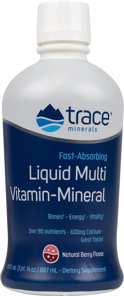 Ślad minerałów płynnych Multivitamin- Mineral - Płynny suplement witaminy do codziennego wsparcia zdrowia - Wsparcie energetyczne - Zdrowie kości - Bez glutenu - Berry - 30 fl oz (30 Słupki)