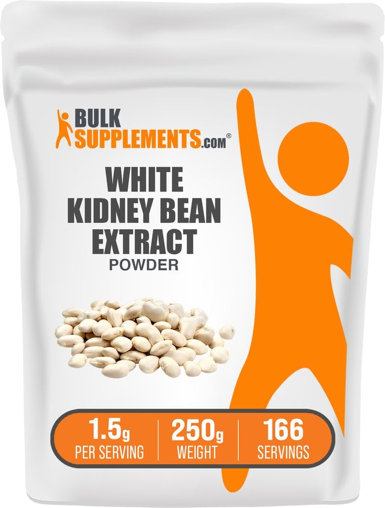 BulkSupplements.com Biały proszek do ekstrakcji fasoli z nerek - Biały proszek z fasoli z nerek - Suplement ziołowy - Bez glutenu, 1,5 g na porcję, 250g (8,8 oz) (opakowanie po 1)