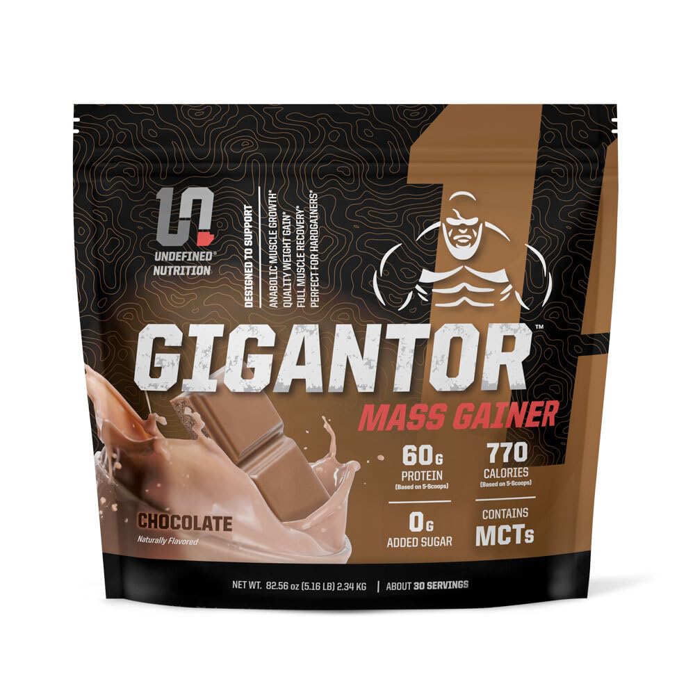 Nieokreślone Żywienie Gigantor Mass Gainer Brian Shaw (60g białka, 30 Sług, do 790 Kalorii Jakości) - Hardcore Hard Gainer Formuła z 5- Faza Mieszanka białka (5,16 funtów, Czekolada)