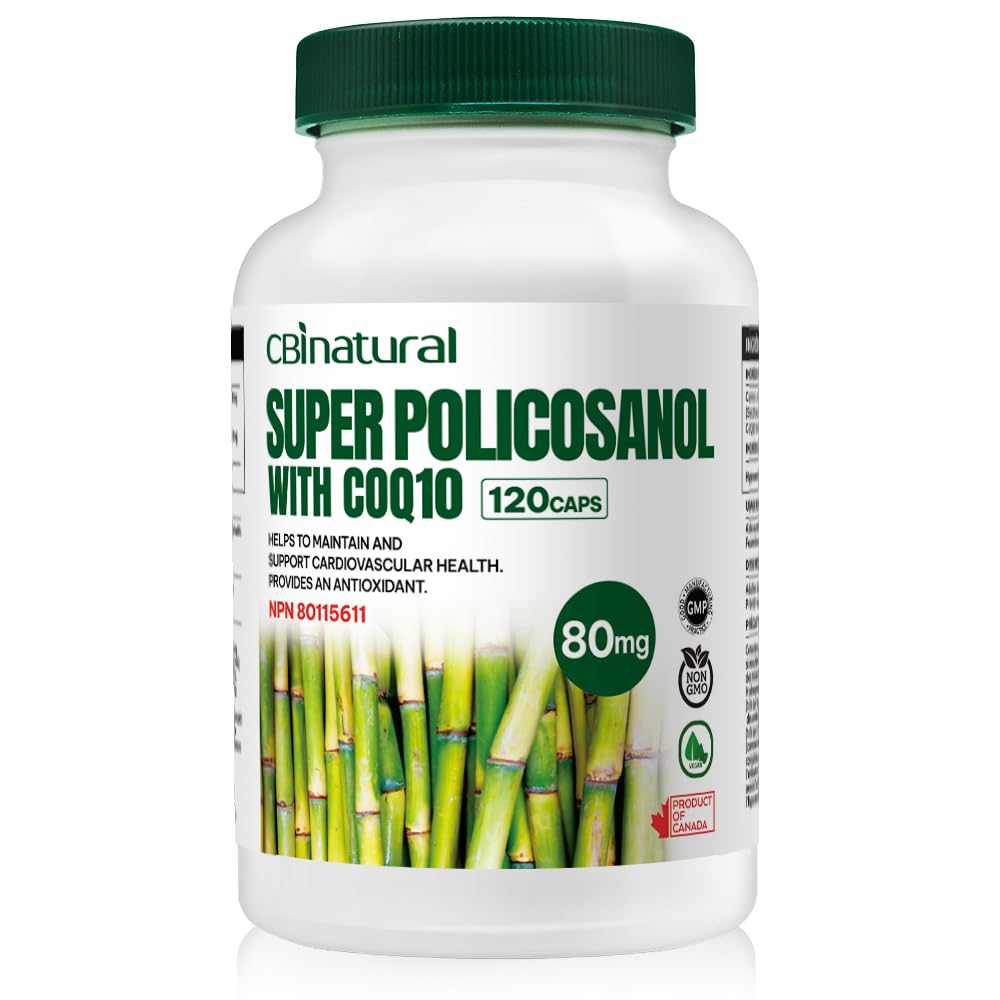 Super Sugarcane Polikozanol 80 mg z CoQ10 30 mg, 120 Kapsułki roślinne, Serce i Cholesterol Wsparcie, 4-Miesiące dostaw, Non-GMO, Gluten Free