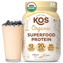 KOS Wegański proszek białkowy Erythritol Free, Vanilla USDA Organic - Mieszanka białka grochu, Superfood na bazie roślin bogaty w witaminy i minerały - Keto, Dairy Free - Wymiana posiłków dla kobiet i mężczyzn, 28 Służenie
