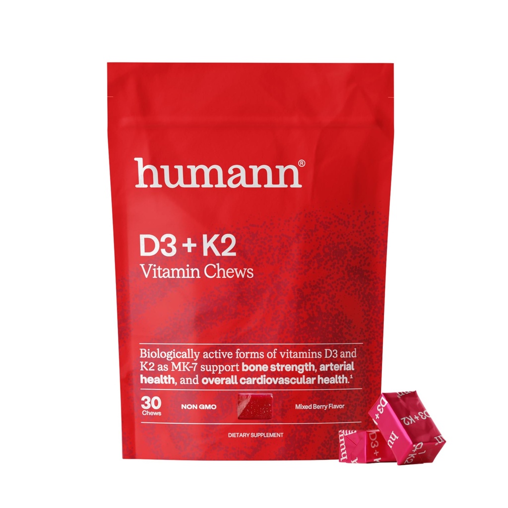 Witamina Humann D3 żuć - Witamina o dużej mocy D 5000iu (125mcg) pomaga wspierać zdrowy nastrój, odporność, zdrowie oddechowe i zdrowie kości, mieszany aromat jagody, 30- Count