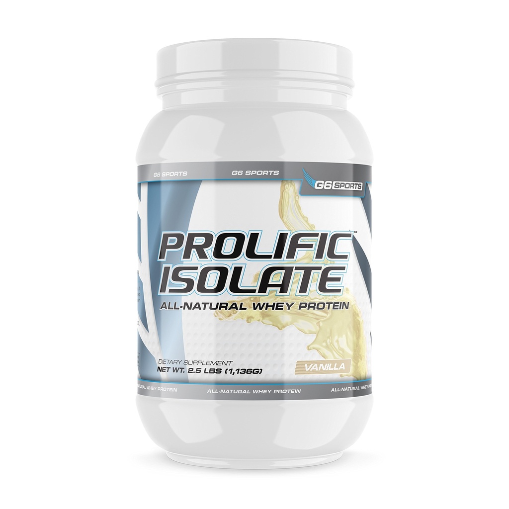 G6 Sports Nutrition Prolific Isolate All Natural Whey Protein Isolate (Gluten Free, Laktoza Free, Soy Free, Stewia Sweetened, 25g Protein, 100 Calories) - 2,5lb Jar - Vanilla