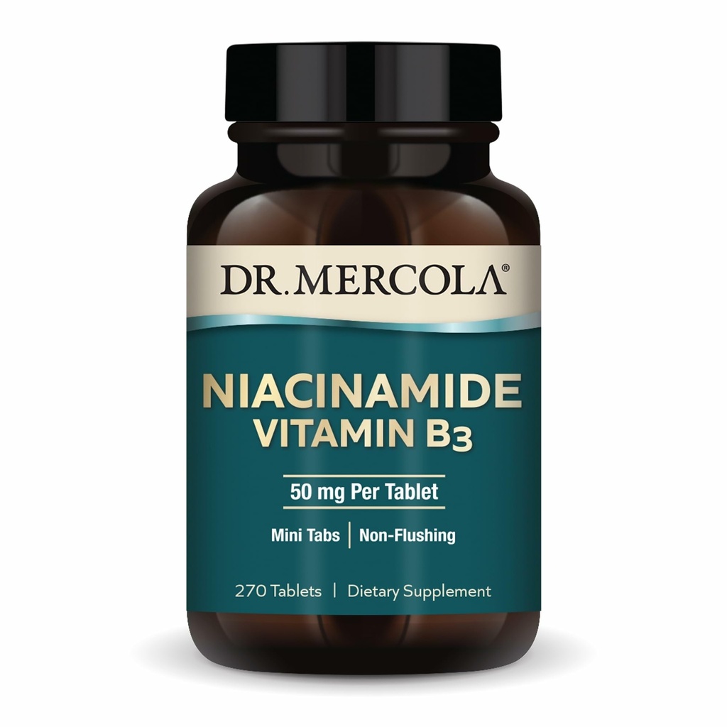 Dr Mercola Niacinamid Witamina B3- 50 mg na tabletkę - Podtrzymuje Zdrowie Metaboliczne - Niespłukiwanie - Mini Tabs - Nie-GMO, Gluten- Free & Soy- 270 Servings (270 Tablets)