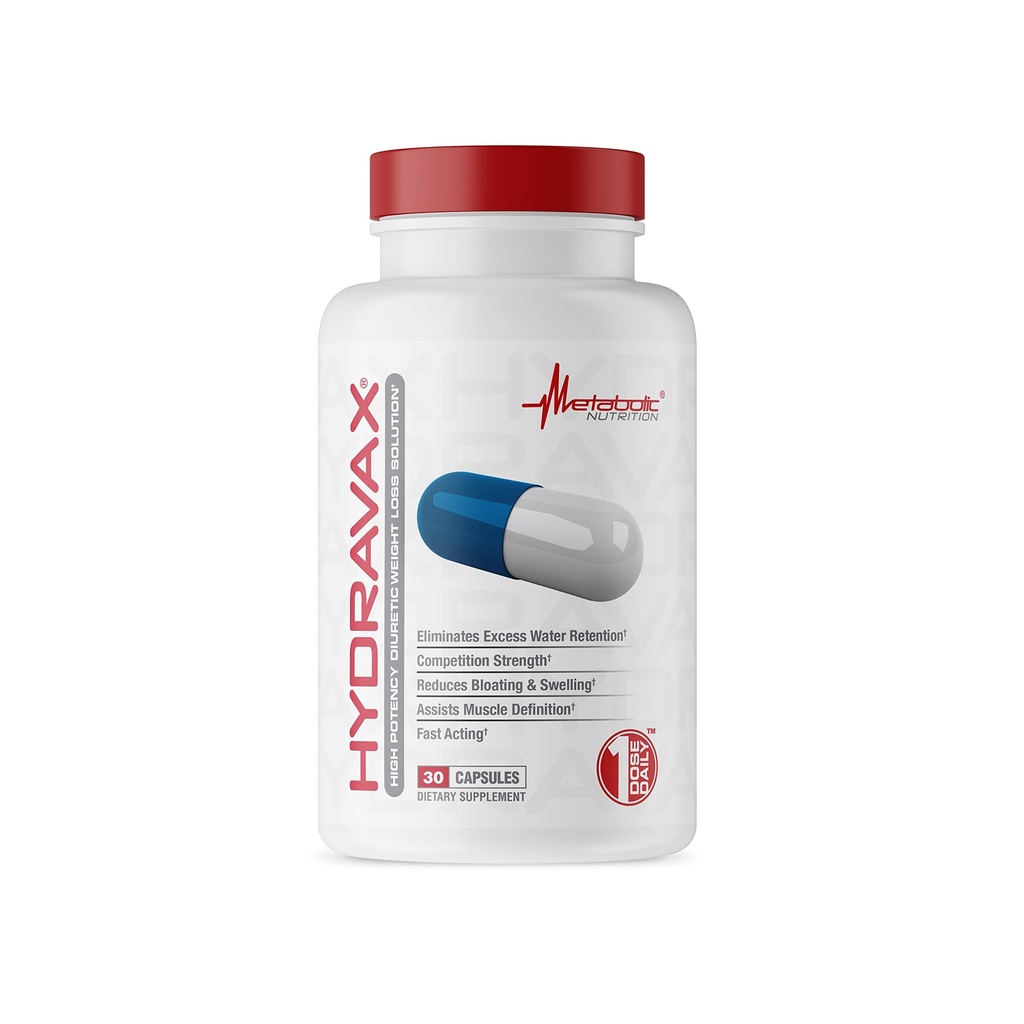 Żywienie metaboliczne, Hydravax - Premium Diuretic Pigułki wodne, Naturalne i bezpieczne, Eliminuje zatrzymanie wody, z Dandelion, Magnezu, Green Tea Extract, Proszek żurawinowy, 30 Kapsułki, 1 dawka dziennie