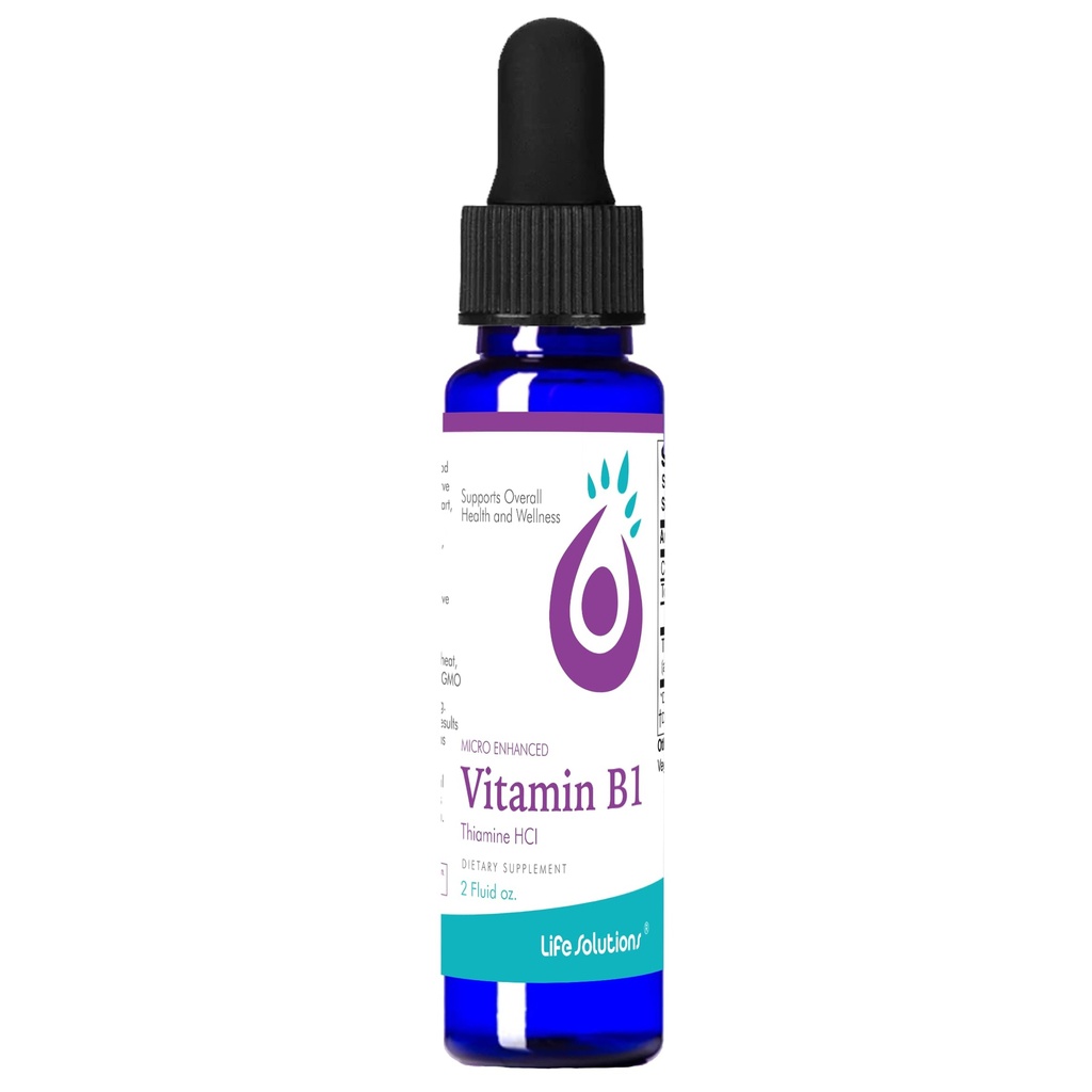 Rozwiązania Life Solutions Witamina B1 Dropper 2 oz - Suplement Tiaminy B1 - Podstawowe witaminy B1 dla zwiększenia energii i wsparcia układu nerwowego - Formuła płynna dla łatwej absorpcji