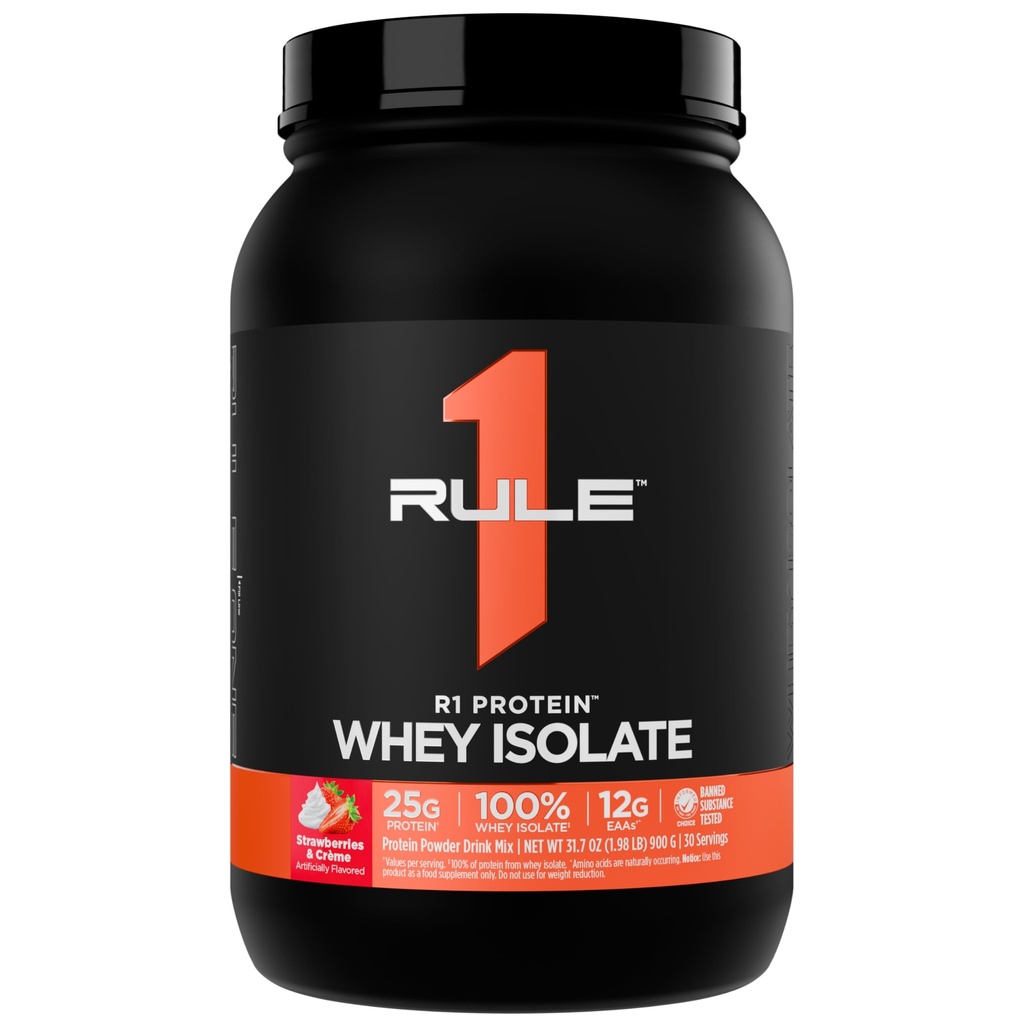 Zasada 1 R1 Białko Izolat serwatki - z białkiem 25g & 6g BCAA Wyłącznie z izolowanych i zhydrolizowanych źródeł do odzyskiwania energii (2 funty *, truskawki i Crème)