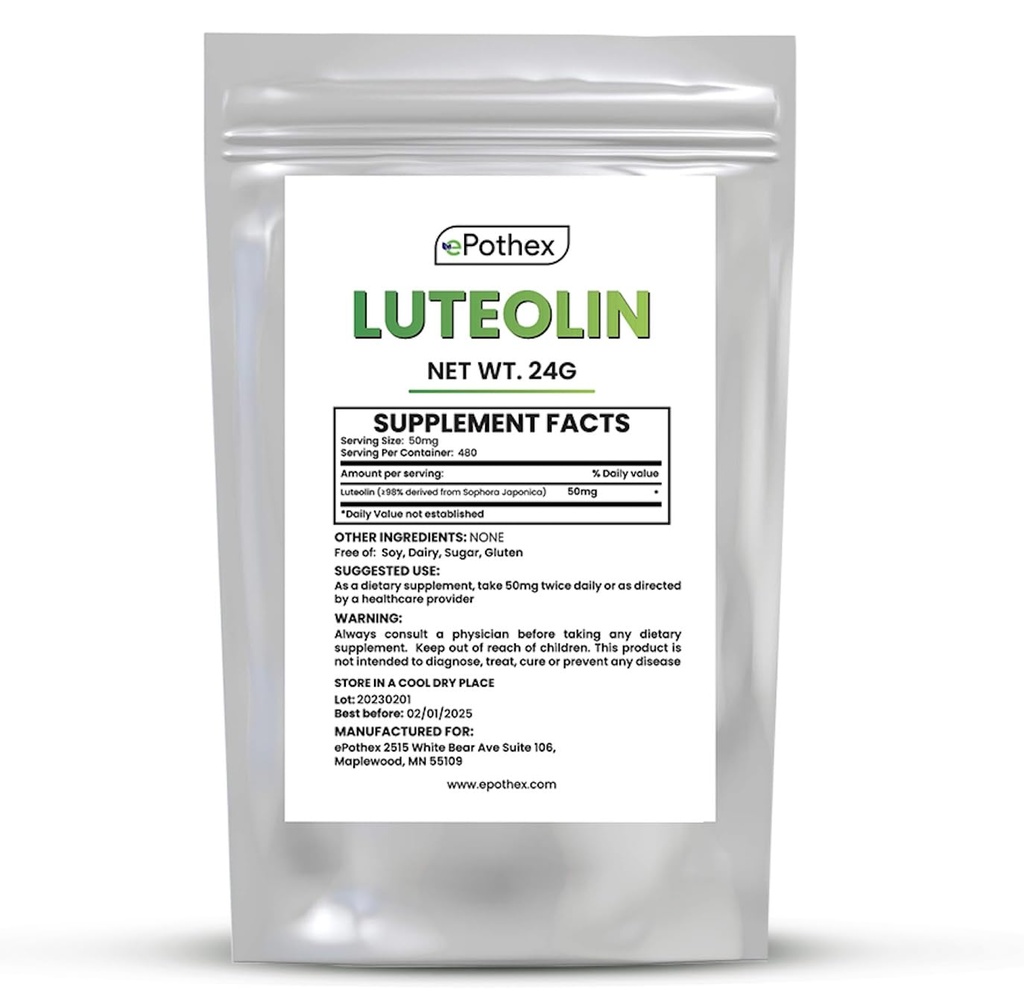ePothex Czysty Luteolin Proszek 24 Gramy, Wsparcie dla mózgu i układu nerwowego, Promotuje Funkcjonalność immunologiczną, Maksymalna absorpcja