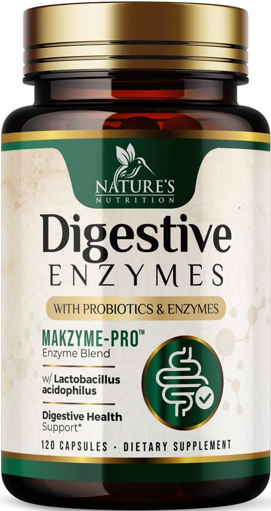 Enzymy trawienne - Super Digestive Multi Enzyme Complex for Bloating & Gut Health Support with Bromelain, Papain, Probiotics & Prebiotics - Wsparcie dla zdrowia kobiet i mężczyzn - 120 Kapsułki