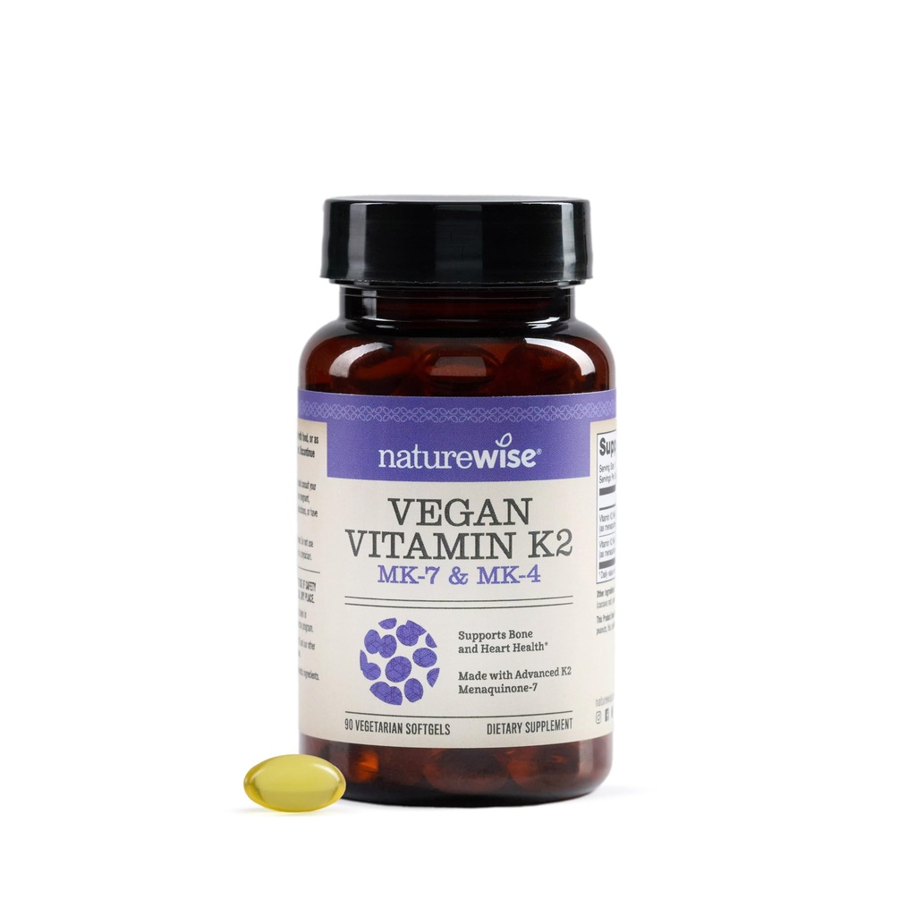 NatureWise Witamina K2 600mcg Suplement z MK- 7 100mcg i MK- 4 500mcg - Wzmocniony Biodostępny Formuła - K Complex for Bone and Heart Health - Wegan, Gluten Free, Non-GMO -90 Softgels [3- Month Supply]