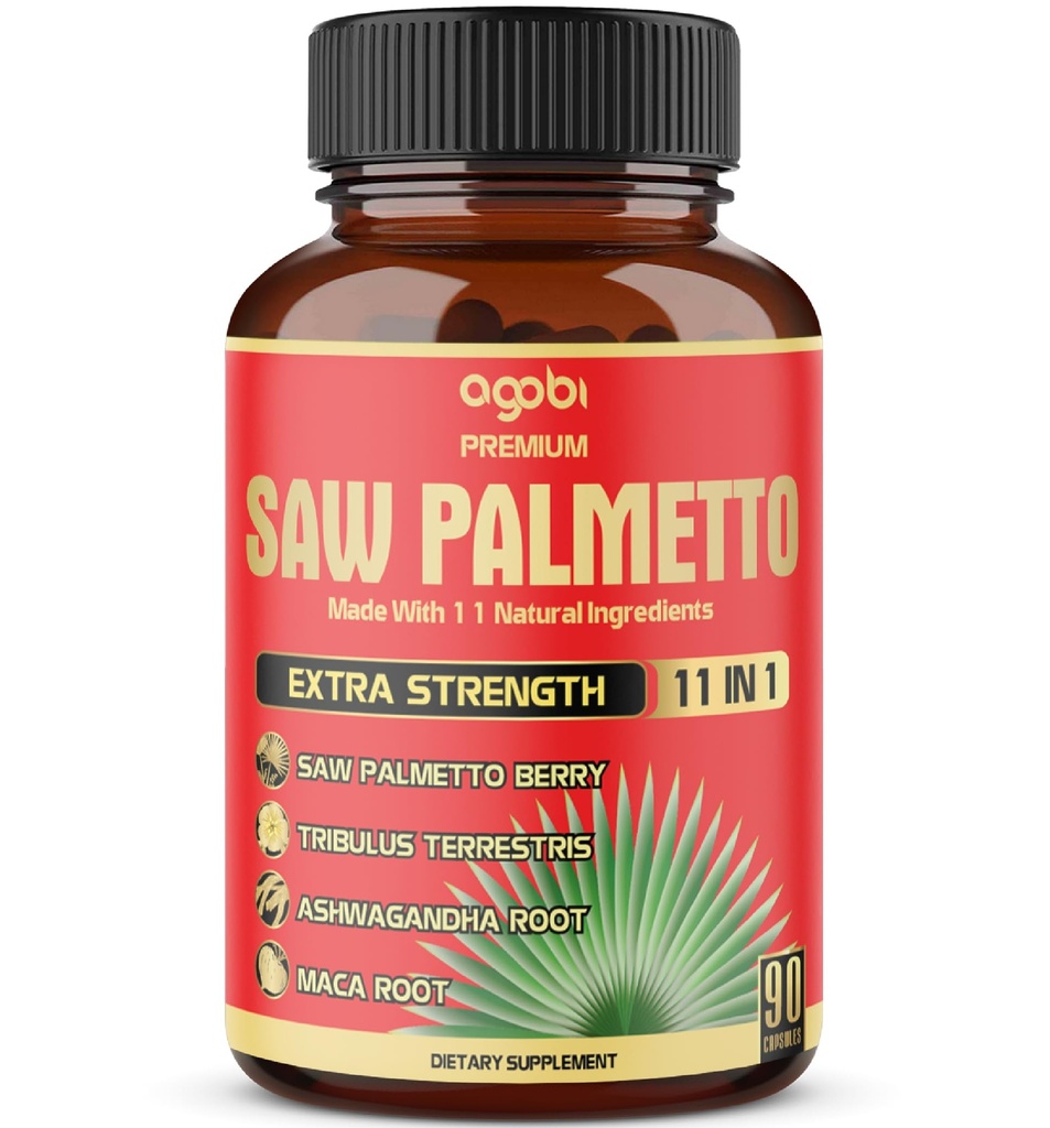 Kapsułki Premium Saw Palmetto - w połączeniu z Ashwagandha, Turmeric, Tribulus, Maca, Green Tea, Ginger, Święty Basil & More - 90 Kapsułki 3-miesięczne dostawy