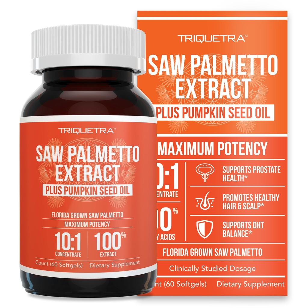 Saw Palmetto Extract - 10X Moc, Moc farmaceutyczna klasy - Plus olej z nasion dyni - Wspiera Prostate Health, Relieves kwestie oddawania moczu, Wspiera wzrost włosów, Blocker DHT - 60 Softgels