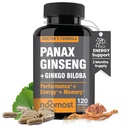 Najbardziej autentyczny koreański czerwony Panax Ginseng + Ginkgo Biloba, 120 Kapsułek wegańskich, Ginseng Root Extract proszek 1000mg (10% żeńszenozydów) + Gingko Biloba 60mg, Energy and Focus Pills for Men and Women