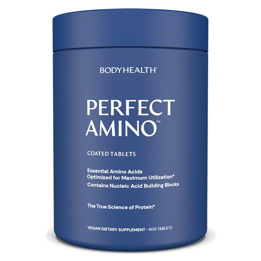 BodyHealth PerfectAmino (600 ct) Easy to Swallow Tablets, Essential Acids Supplement with BCAA, Vegan Protein for Pre / Post Workout & Muscle Recovery with Lysine, Tryptofan, Leucyna, Metionine
