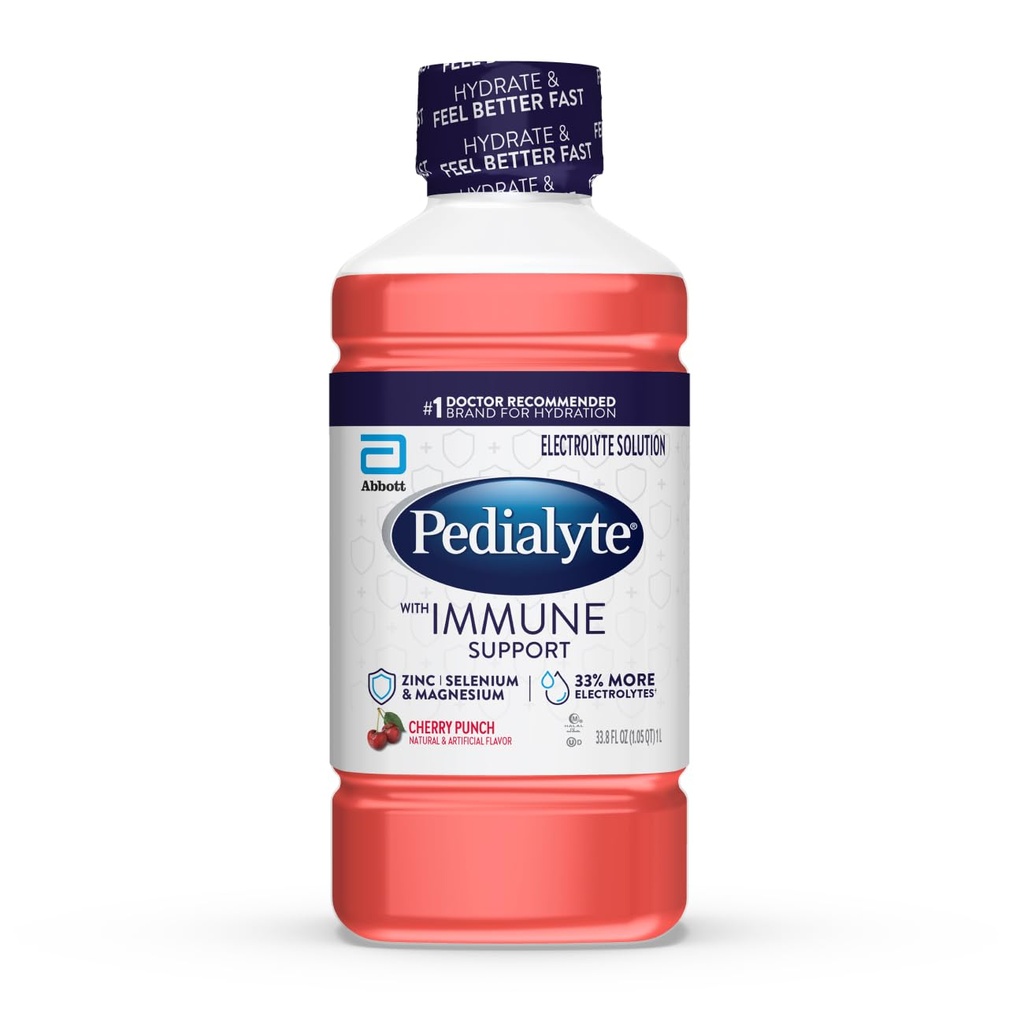 Pedialyt z roztworem elektrolitu wsparcia immunologicznego, Napoje nawadniające z cynku, Selenu i magnezu, Cherry Punch, 1 Liter