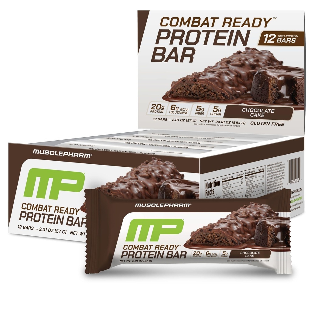 MusclePharm Combat Sport Bar, Czekoladowe ciasto Flavor Wysokie bary protein, Walki pragnienia, Wydajność paliwa & Meet Energy Demands, 20 g Białko z białka serwatki, 5g Fiber, Gluten Free, 12 Bary