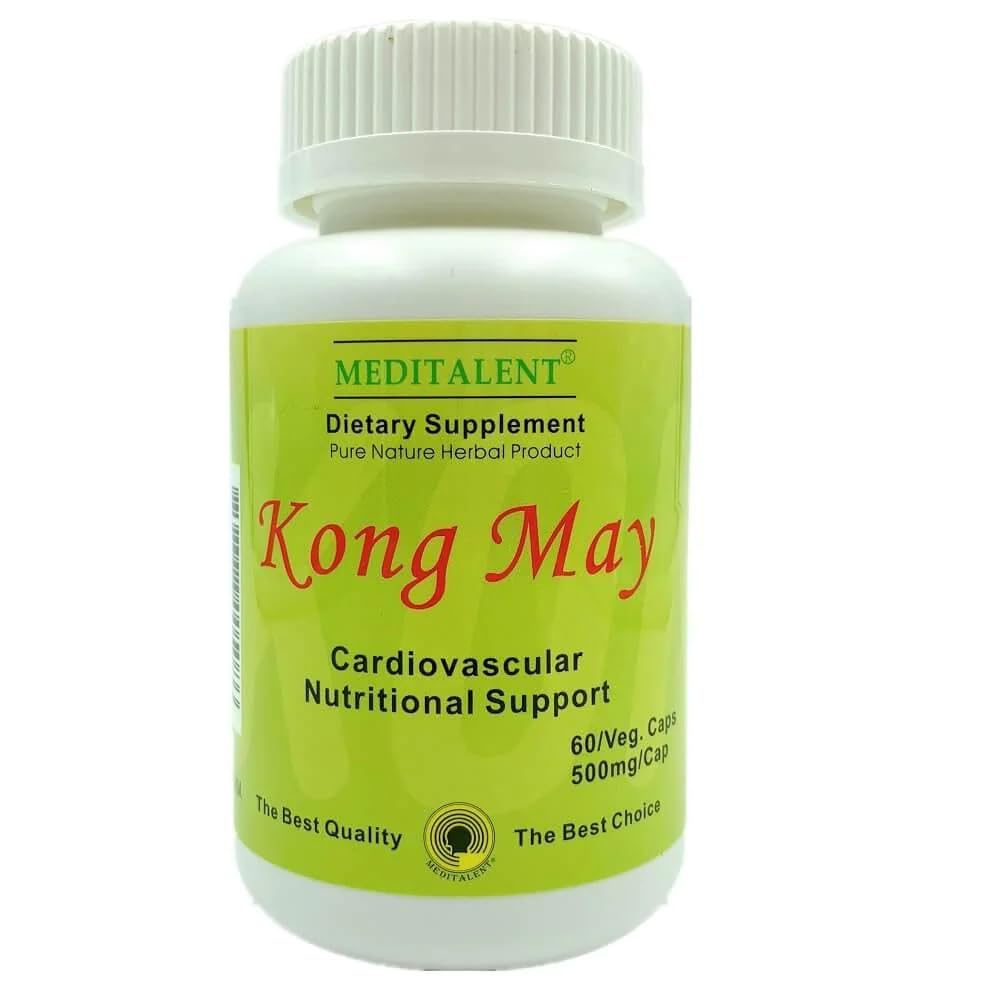 Kong May Herbal Supplement z Red Yeast Rice, Natto Fermented Powder, Antrodia Mushrooms 124; All- Naturalne wsparcie sercowo-naczyniowe dla ogólnego zdrowia i Well- Being - 60 Kapsułki przez Meditalent