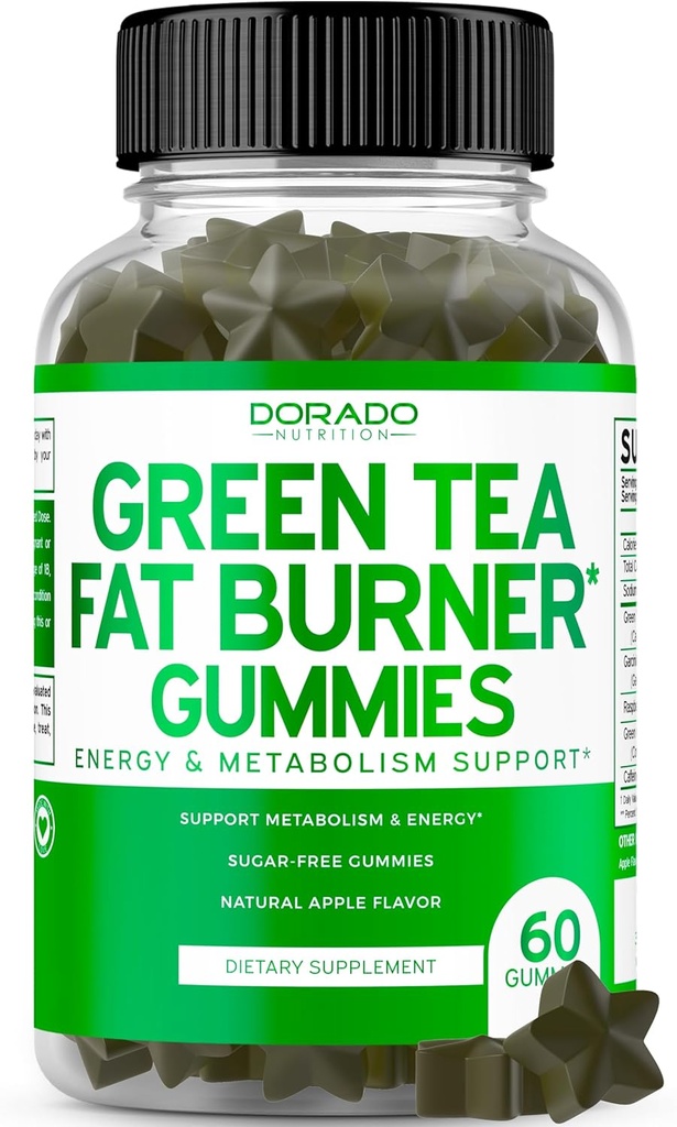 Zielona herbata tłuszcz Burner Waga Gumiaki (60 Hrabia) Tłuszcz Burner Kobiety - Appetite Supressant Weight Supplement for Men & Women with Apple Flavored - Trzecia strona Tested - USA Made