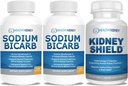 Biwęglan sodu 650mg Kapsułki na kwasicę, Alkaliczność 120 tabletek 2- Pack + Tarcza Nerki 120 Czapki Suplement Nerki do wsparcia Normalnej funkcji Nerki