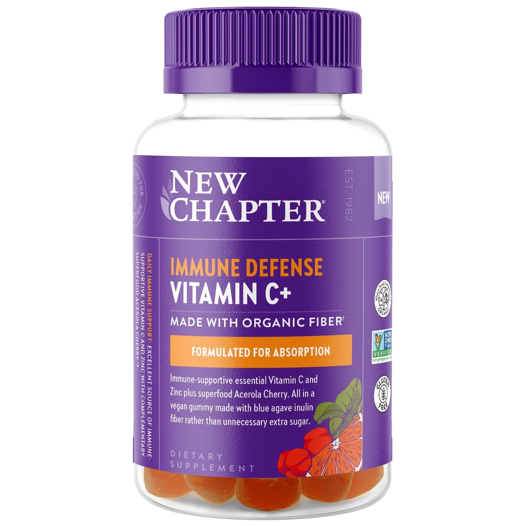 Nowy rozdział Witamina C + Gummie - 35% Mniej cukru §, Doskonałe Źródło Witaminy C, Dwa codzienne Gummies dla immunologicznego wsparcia z Acerola Cherry, Wegan, Non-GMO, Gluten Free, Citrus Flavored, 60ct