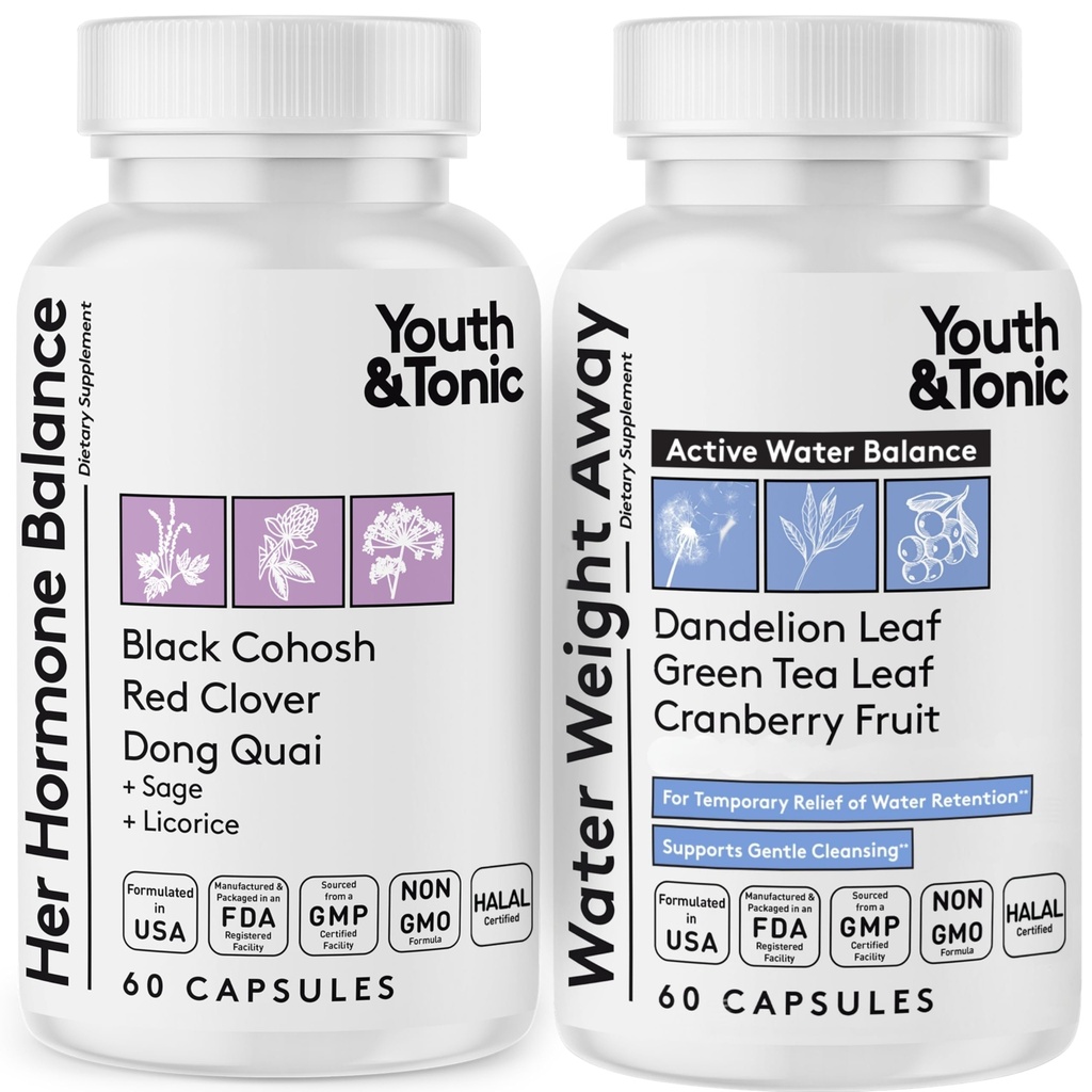 Młodzież i Tonizujące Kobiety Water Weight Pills for Hormonal Changes and Fluid Retention Podczas PMS, Menopauza - Obrzęk, Bloating & Hormon Balance - 120 Kapsułki