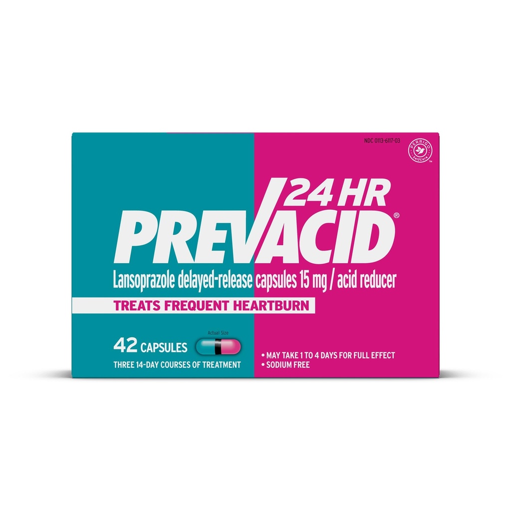 Prevacid 24HR Lansoprazol Kapsułki o opóźnionym uwalnianiu, 15 mg / Acid Reducer, Proton Pomp Inhibitor (PPI) dla Heartburn Relief, 42 Count