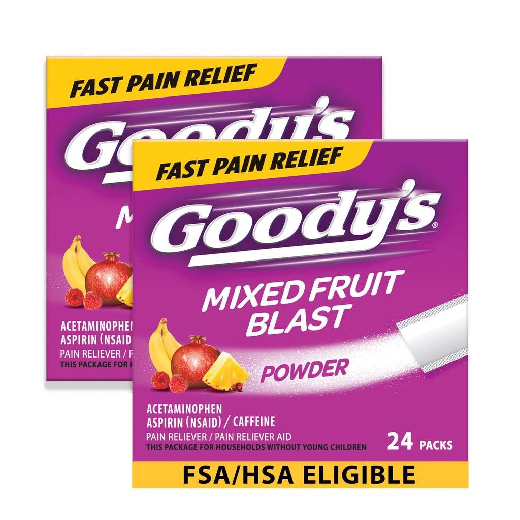 Dodatkowa siła Goody 'ego Ból głowy Proszek, Mieszane owoce Blast Flavor Rozpuścić opakowania, 24 pojedyncze opakowania (2 opakowania)