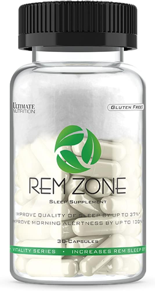 Ultimate Nutrition REM Zone Supplement, Kompleksowa formuła do odpoczynku, Zioła na lepsze noce Snooze, Gluten- Free, 30 Kapsułki wegetariańskie