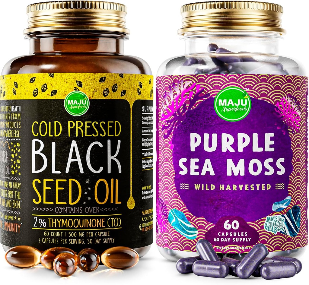 Maju Superfoods Black Seed Oil Kapsułki i Purple Sea Moss Kapsułki