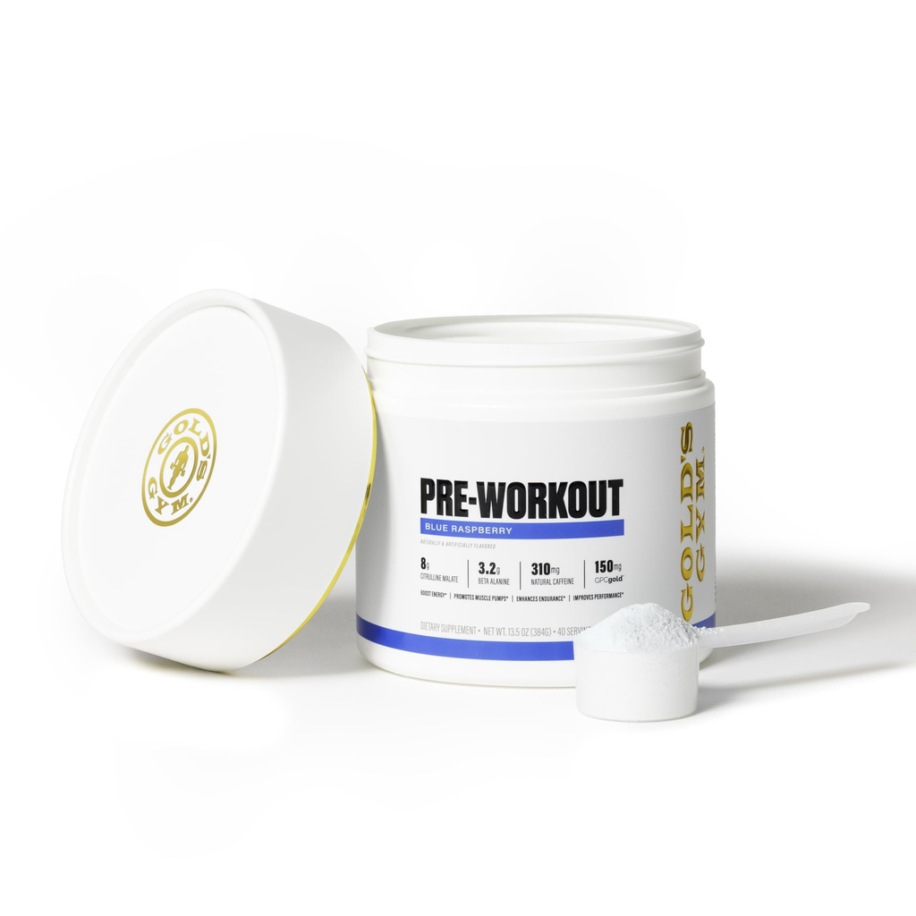 Gold 's Gym Nutrition Pre- Workout proszku 124; Soy- Free, Keto, Vegan Premium Flavor Pre-Workout z naturalnej kofeiny, L- Citrulina, Alpha GPC, Beta- Alanina, i przeciwutleniacze, 20 Służenia (Blue Malina)