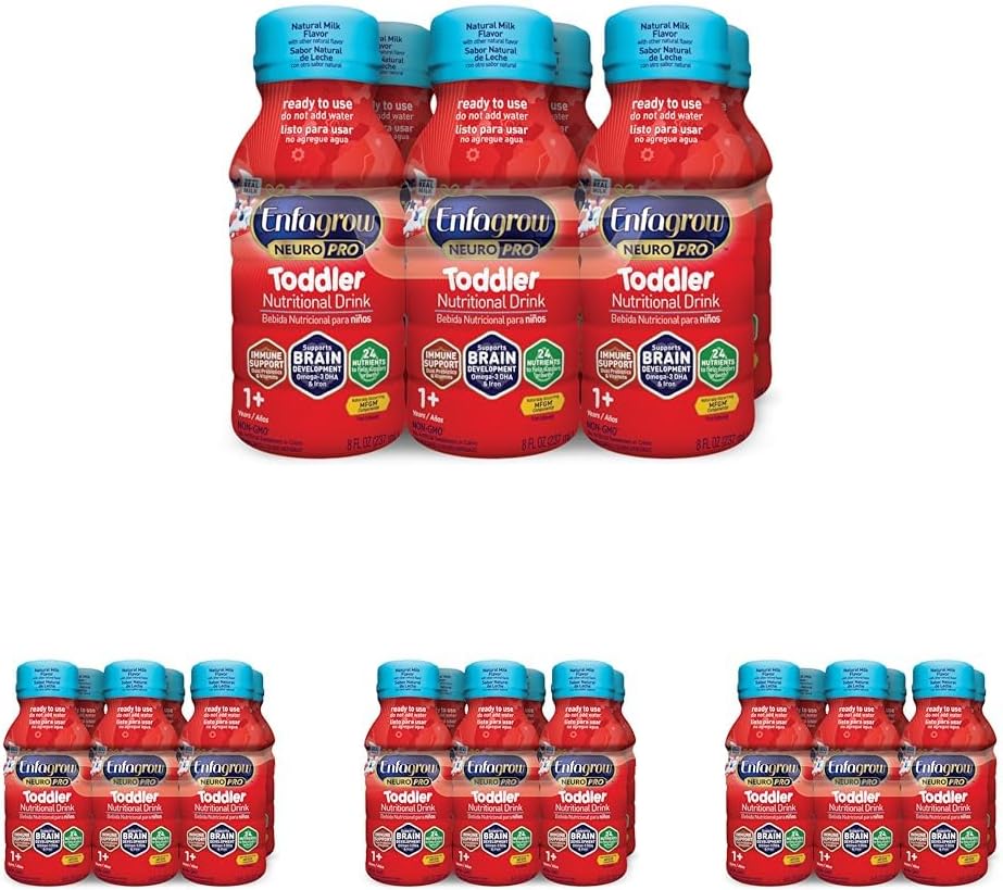 Enfagrow NeuroPro Toddler Nutritional Drink 8 fl. oz. Gotowy do użycia (6 butelek) Prebiotyki dla immunologicznego wsparcia, DHA dla rozwoju mózgu, Żelazko, Non-GMO, Natural Milk Flavor (Toddler Next Step) Enfamil