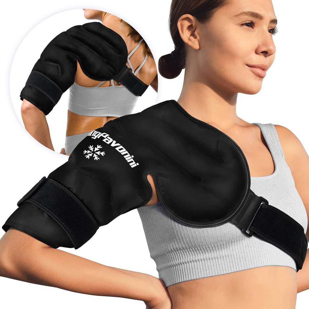 KingPavonini Ice Pack Rotator Cuff Cold Therapy, wielokrotnego użytku żel Ice Pack do zranienia łopatki, ulga bólowa, opuchlizna, Shoulders Chirurgia, zapalenie ścięgna, zapalenie mięśnia sercowego, czarny, średni rozmiar