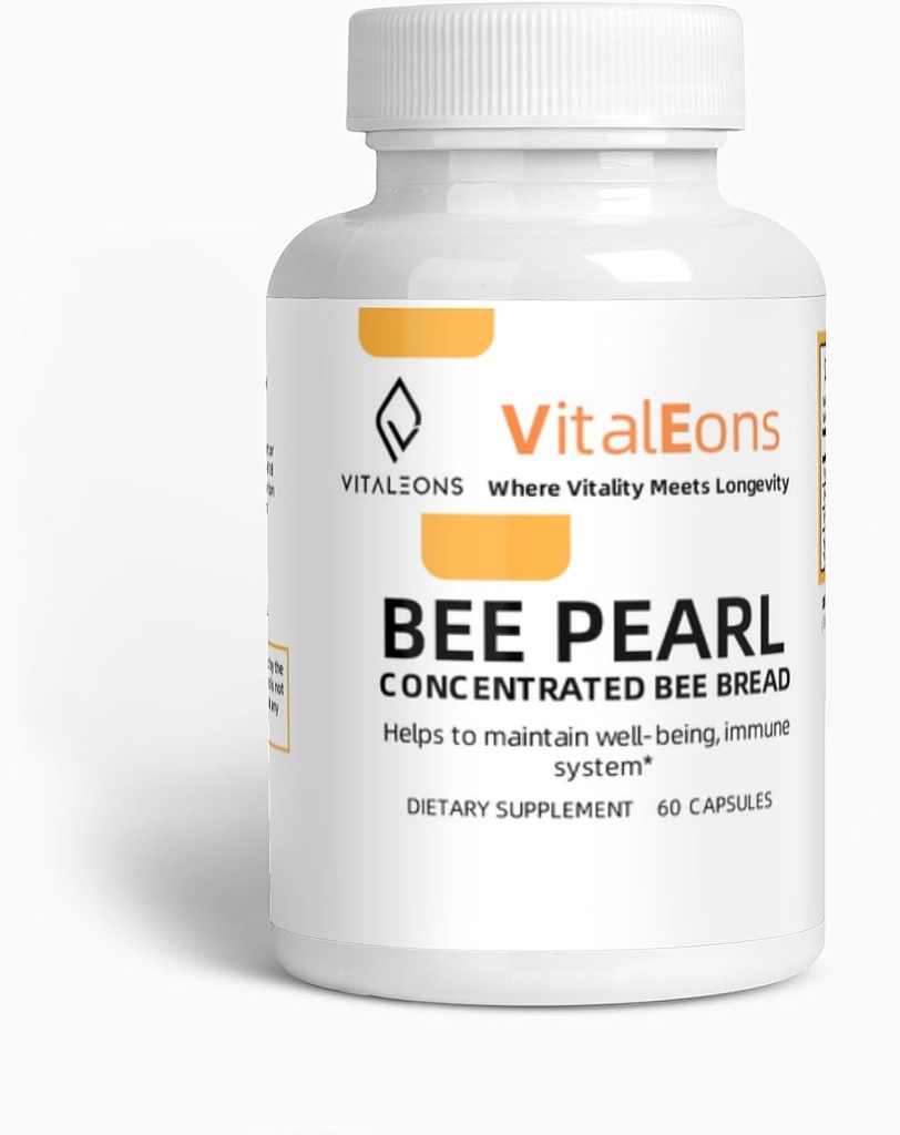 Bee Pollen Supplment - Bee Pollen, Propolis, and Royal Jelly - Vitaleons Bee Pearl - Each Pearl has Vitamins, microelements, polyphenols and antioxidants (Vegetarian, 60 Capsules)