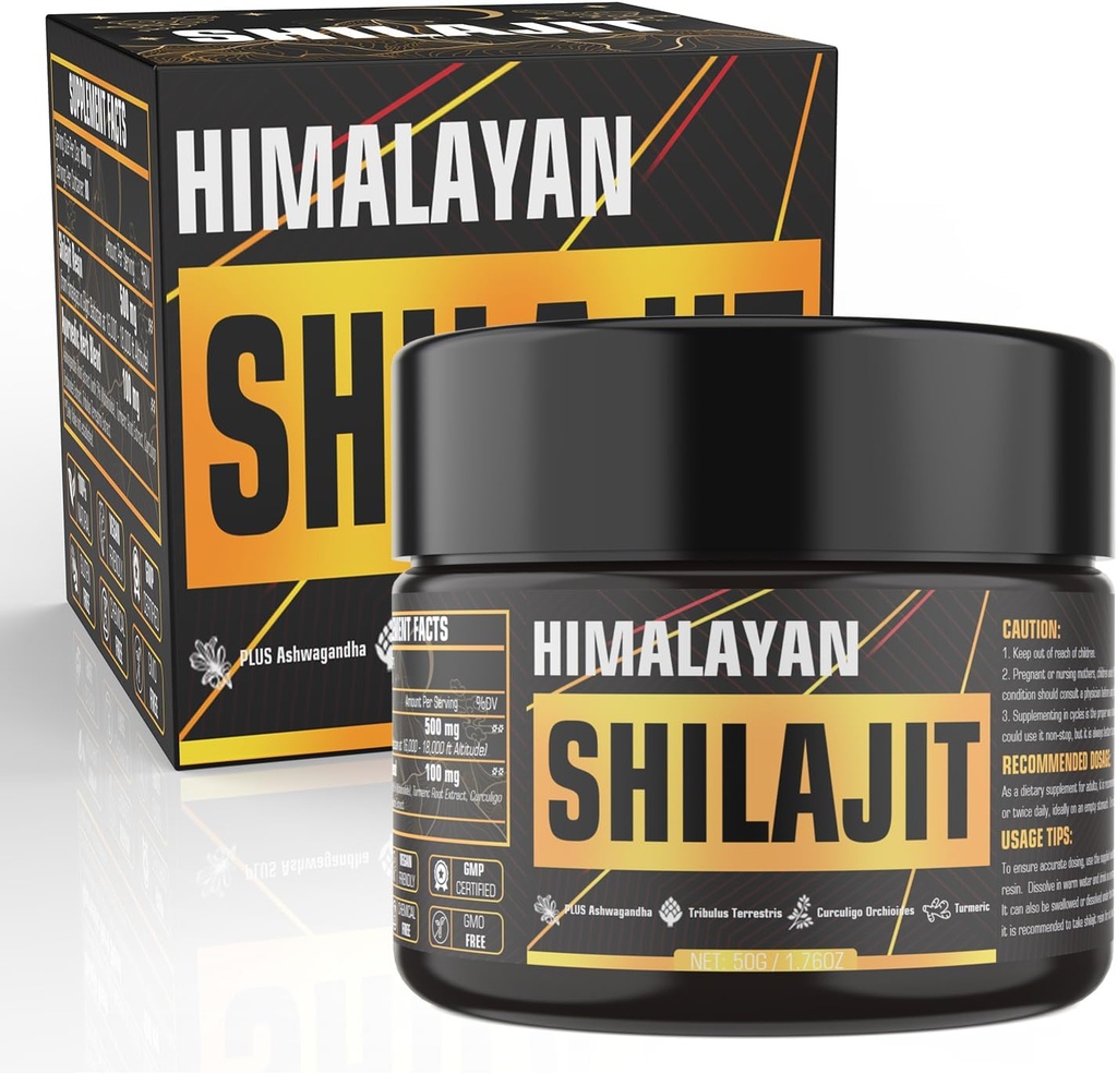 Shilajit Pure Himalayan Organic Resin, 600mg Natural Organic Shilajit Resin with 85+ Trace Minerals Golden Grade Shilajit Supplement, Shilajit Resin for Men