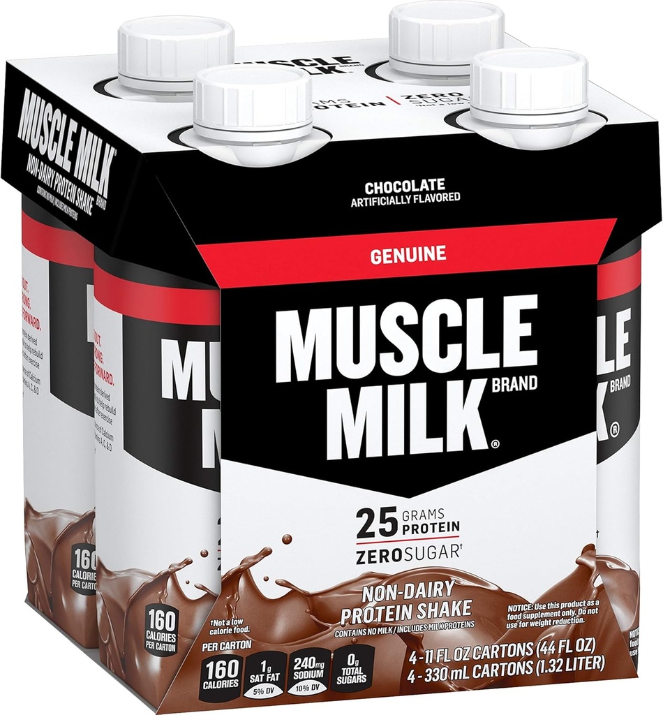 Mięśnie Mleko Genuine Protein Shake, Czekolada, 25 g Protein, 11 Fl Oz (Opakowanie po 4)